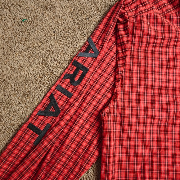 NWOT Ariat Pro Series Mens Red Plaid Long Sleeve Button Up Shirt Fitted Size L - Picture 9 of 16